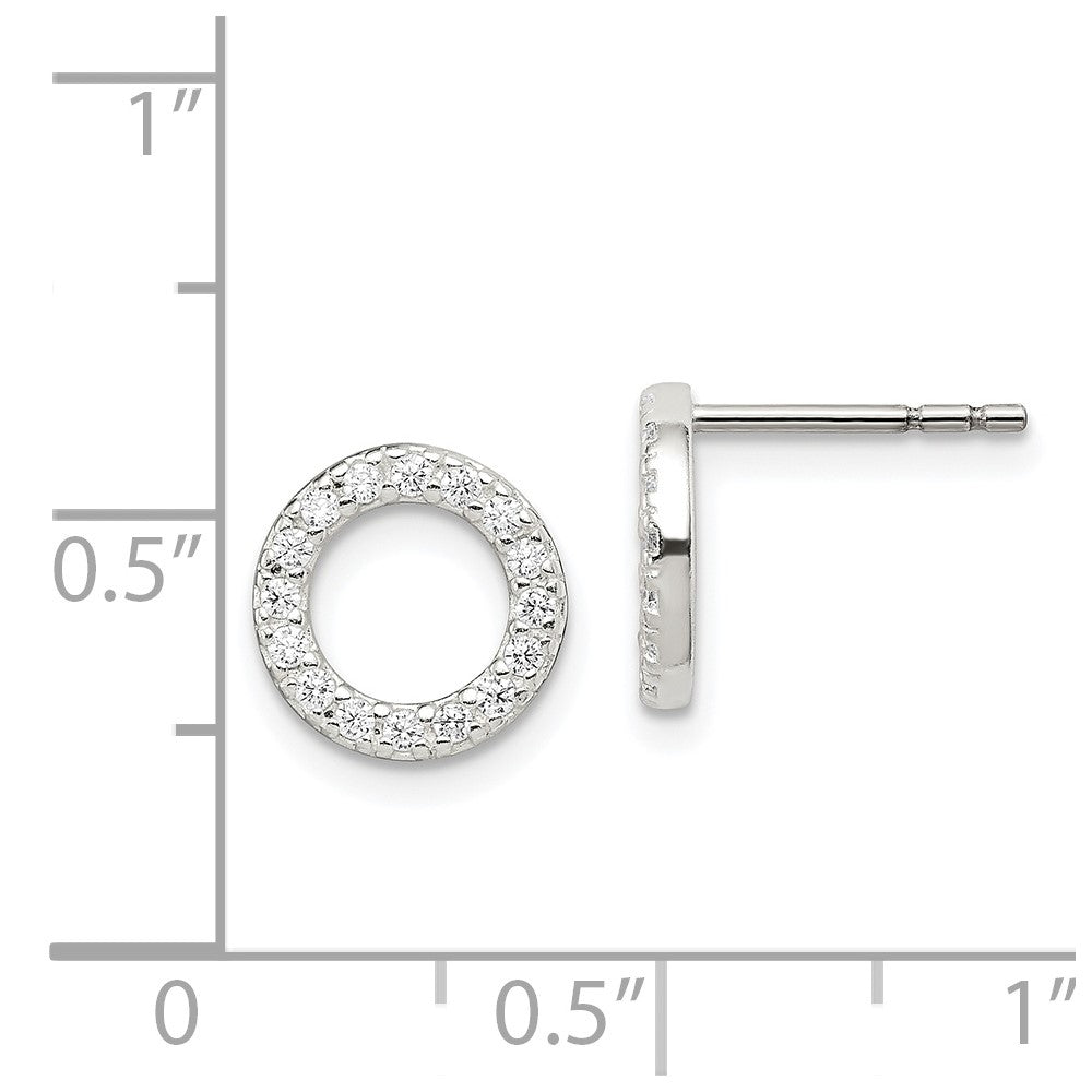 QE14564 Sterling Silver Polished CZ Circle Post Earrings