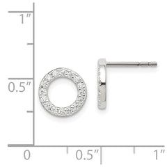 QE14564 Sterling Silver Polished CZ Circle Post Earrings
