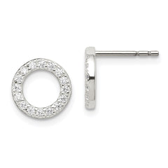 QE14564 Sterling Silver Polished CZ Circle Post Earrings