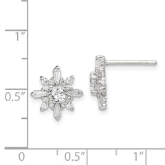 QE14566 Sterling Silver Polished CZ Snowflake Post Earrings