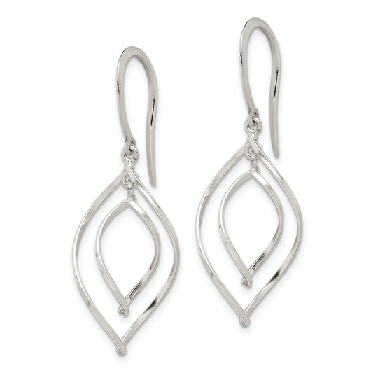 QE14580 Sterling Silver Polished Fancy Twisted Marquise Shaped Dangle Earrings