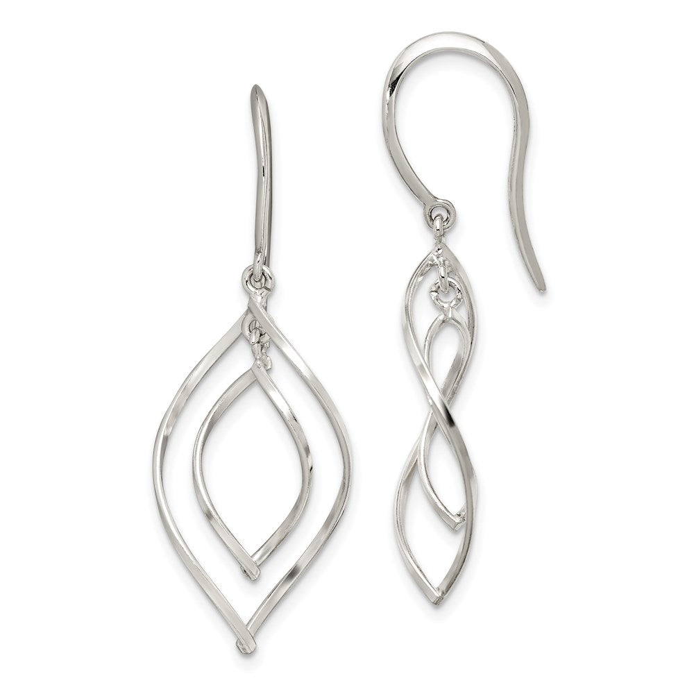 QE14580 Sterling Silver Polished Fancy Twisted Marquise Shaped Dangle Earrings