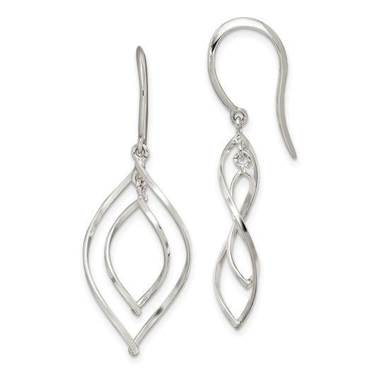 QE14580 Sterling Silver Polished Fancy Twisted Marquise Shaped Dangle Earrings