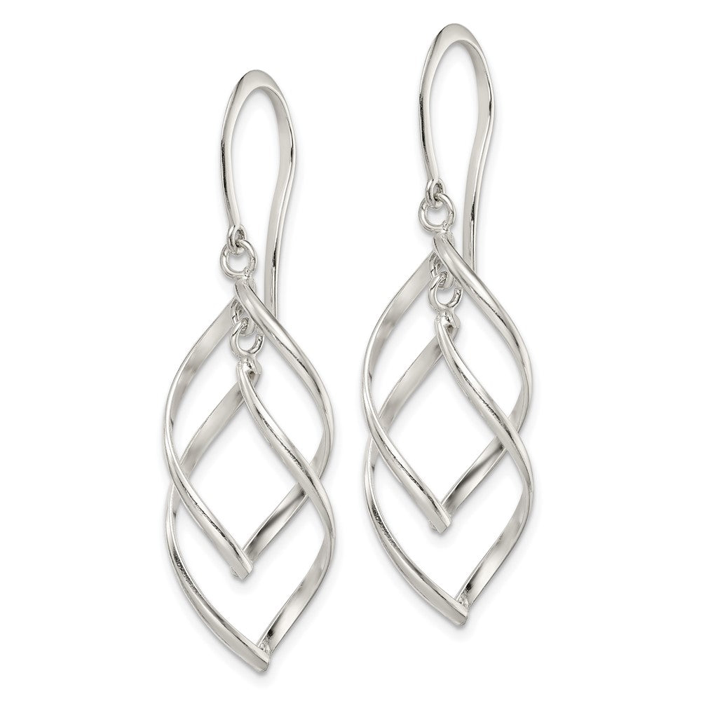 QE14582 Sterling Silver Polished Fancy Twisted Dangle Earrings