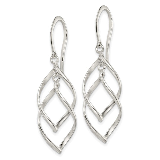 QE14582 Sterling Silver Polished Fancy Twisted Dangle Earrings