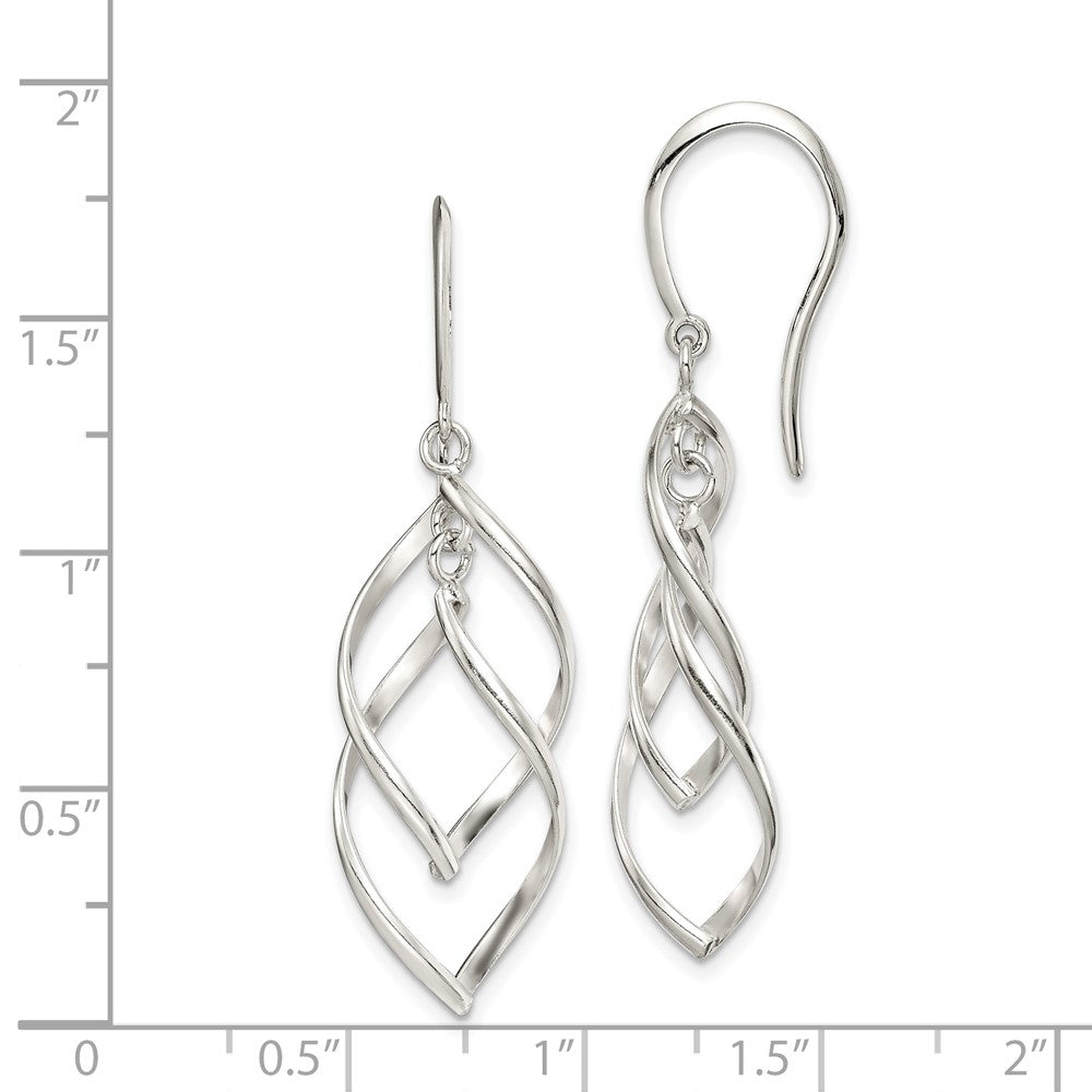 QE14582 Sterling Silver Polished Fancy Twisted Dangle Earrings