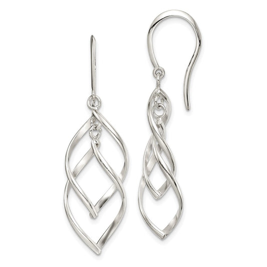 QE14582 Sterling Silver Polished Fancy Twisted Dangle Earrings