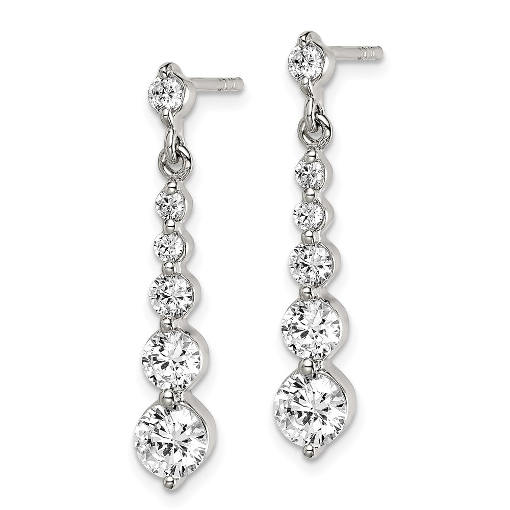 QE14617 Sterling Silver Polished CZ Journey Post Dangle Earrings
