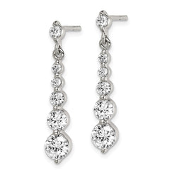 QE14617 Sterling Silver Polished CZ Journey Post Dangle Earrings