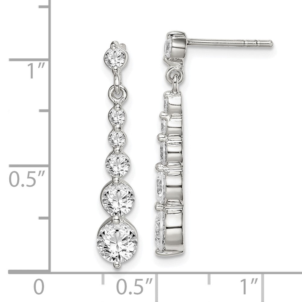 QE14617 Sterling Silver Polished CZ Journey Post Dangle Earrings