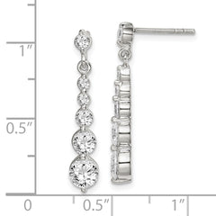 QE14617 Sterling Silver Polished CZ Journey Post Dangle Earrings