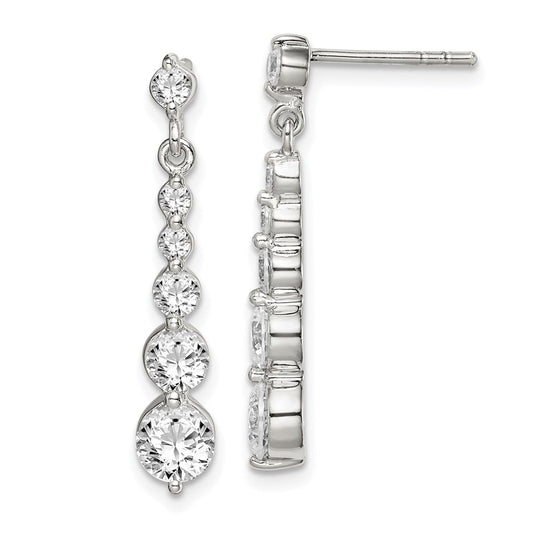 QE14617 Sterling Silver Polished CZ Journey Post Dangle Earrings