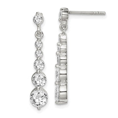 QE14617 Sterling Silver Polished CZ Journey Post Dangle Earrings