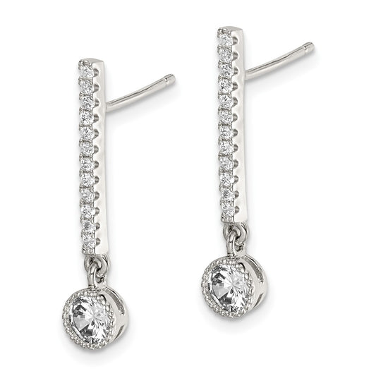 QE14634 Sterling Silver Rhodium-plated Polished CZ Bar Post Dangle Earrings