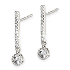 QE14634 Sterling Silver Rhodium-plated Polished CZ Bar Post Dangle Earrings