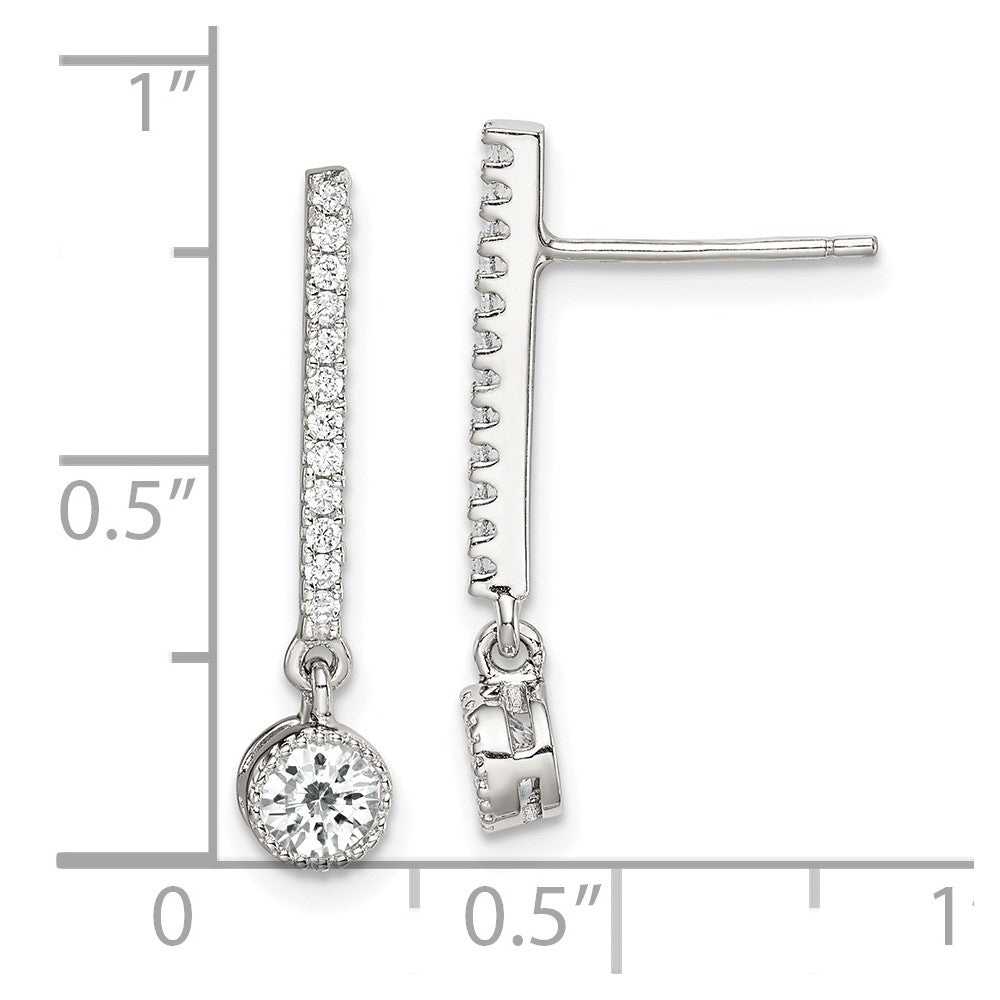 QE14634 Sterling Silver Rhodium-plated Polished CZ Bar Post Dangle Earrings