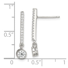 QE14634 Sterling Silver Rhodium-plated Polished CZ Bar Post Dangle Earrings