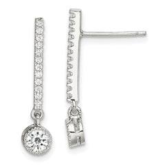 QE14634 Sterling Silver Rhodium-plated Polished CZ Bar Post Dangle Earrings