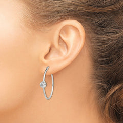 QE14636 Sterling Silver CZ Polished Hoop Earrings