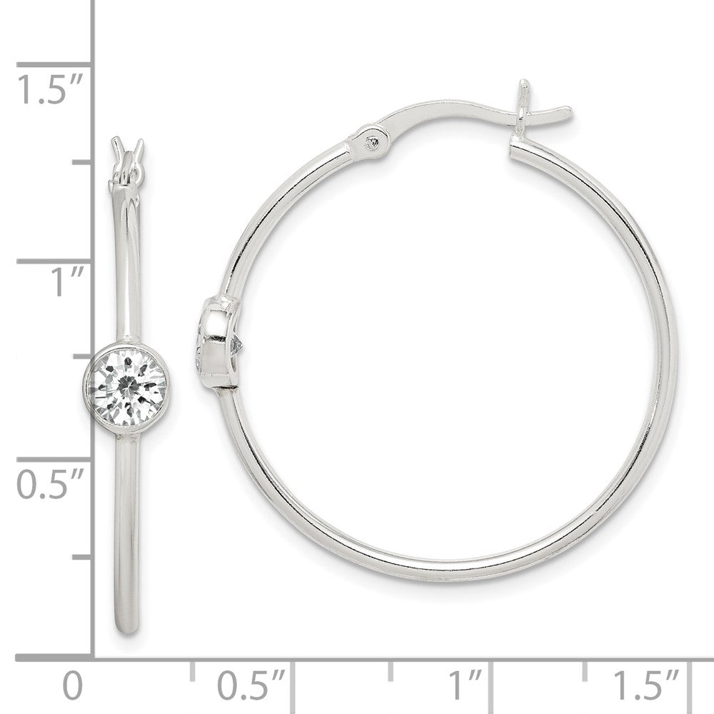 QE14636 Sterling Silver CZ Polished Hoop Earrings