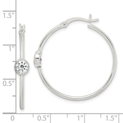 QE14636 Sterling Silver CZ Polished Hoop Earrings