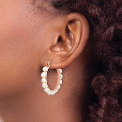 QE14648 Sterling Silver Rose-tone 18k Flash Gold-plated 4-5mm White Button Freshwater Cultured Pearl Hoop Earrings