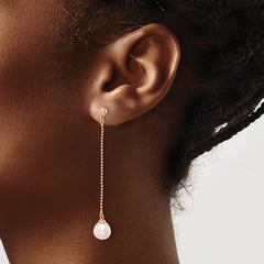 QE14649 Sterling Silver Rose-tone 18k Flash Gold-plated 7-8mm White Rice Freshwater Cultured Pearl Post Dangle Earrings