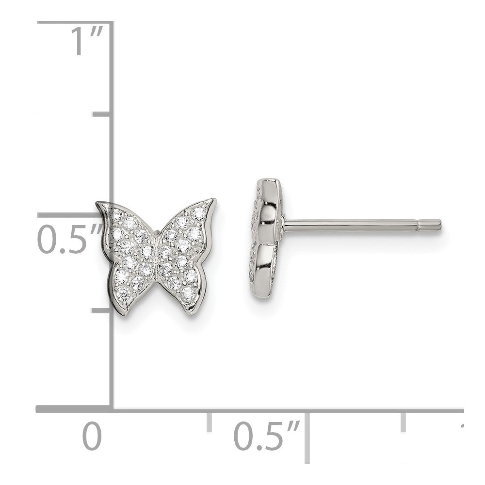 QE14652 Sterling Silver CZ Butterfly Post Earrings