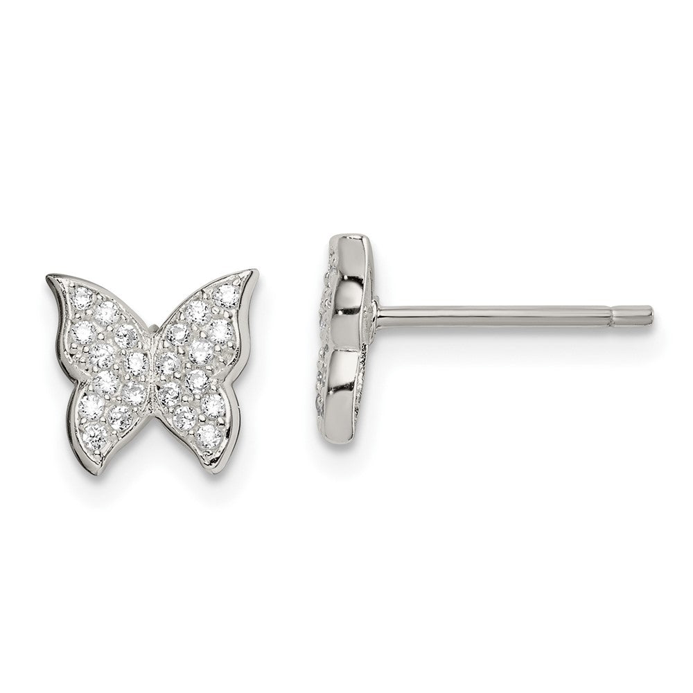 QE14652 Sterling Silver CZ Butterfly Post Earrings
