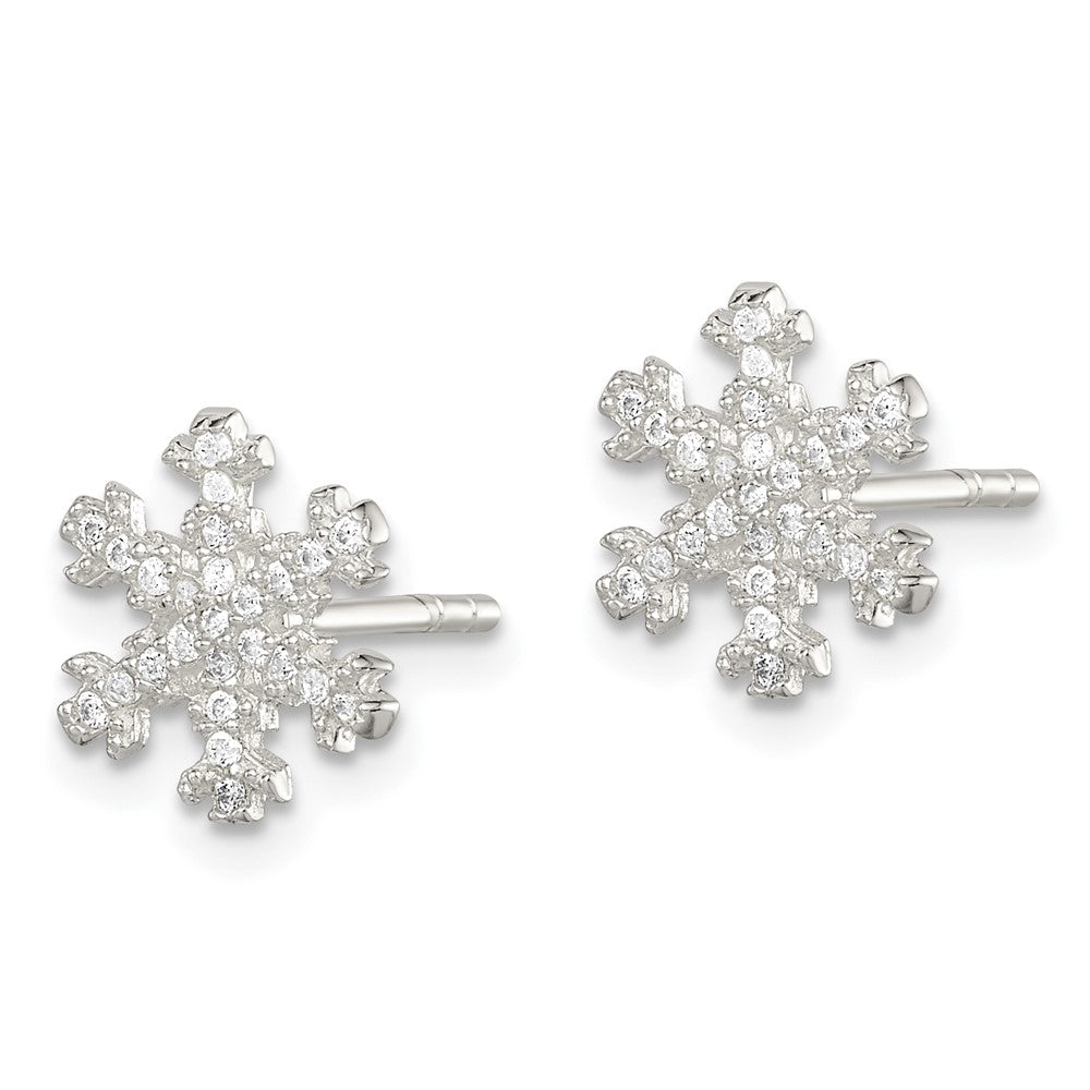 QE14653 Sterling Silver CZ Snowflake Post Earrings