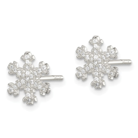 QE14653 Sterling Silver CZ Snowflake Post Earrings