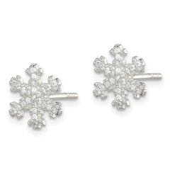 QE14653 Sterling Silver CZ Snowflake Post Earrings