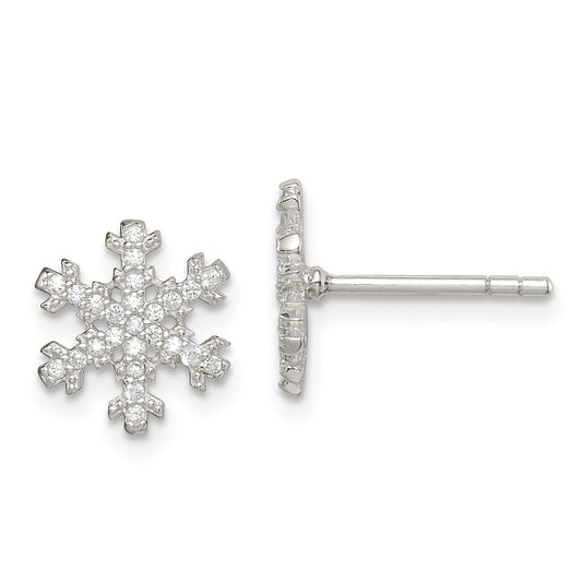QE14653 Sterling Silver CZ Snowflake Post Earrings