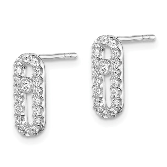 QE14656 Sterling Silver Rhodium-plated Polished CZ Link Post Earrings