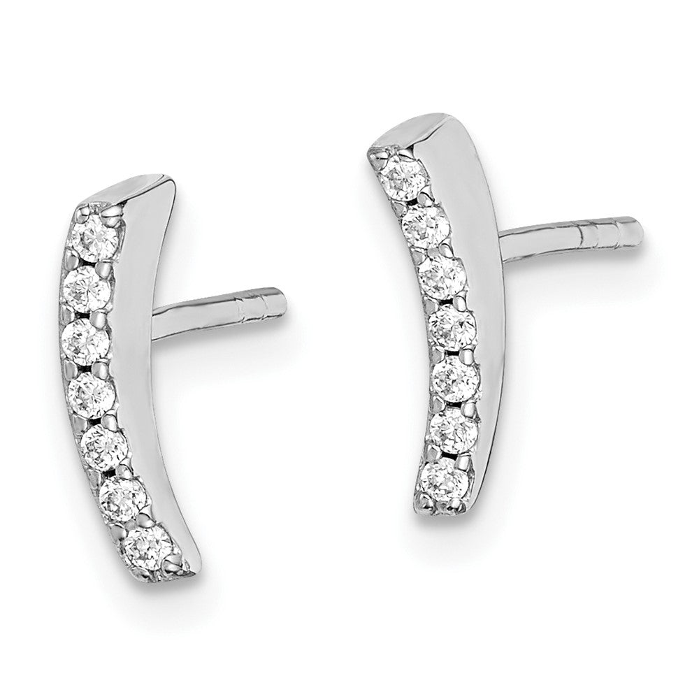 QE14658 Sterling Silver Rhodium-plated Polished CZ Curved Wedge Post Earrings