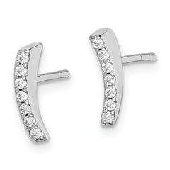 QE14658 Sterling Silver Rhodium-plated Polished CZ Curved Wedge Post Earrings