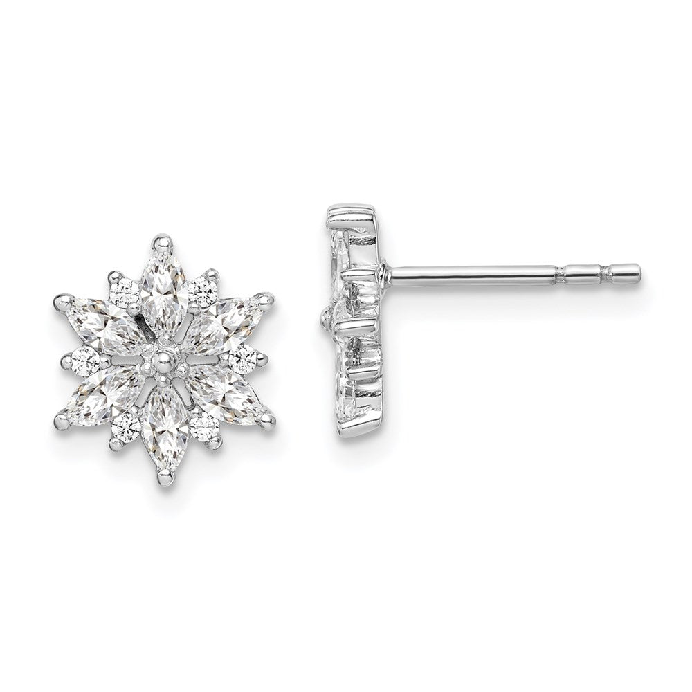 QE14659 Sterling Silver Rhodium-plated Polished CZ Snowflake Post Earrings
