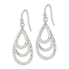 QE14666 Sterling Silver Polished & Diamond-cut Triple Teardrop Dangle Earrings