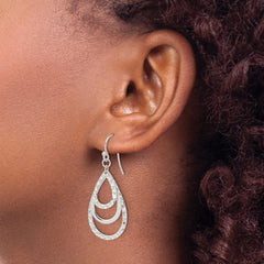 QE14666 Sterling Silver Polished & Diamond-cut Triple Teardrop Dangle Earrings
