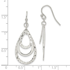 QE14666 Sterling Silver Polished & Diamond-cut Triple Teardrop Dangle Earrings