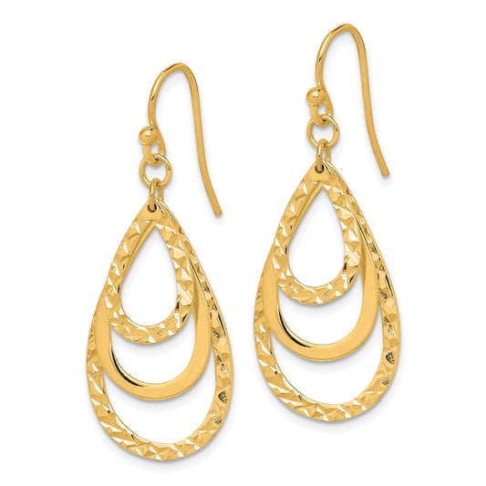 QE14666GP Sterling Silver Gold-tone Polished & Diamond-cut Triple Teardrop Dangle Ear