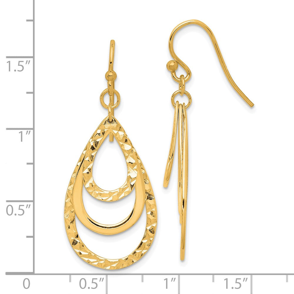 QE14666GP Sterling Silver Gold-tone Polished & Diamond-cut Triple Teardrop Dangle Ear