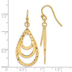 QE14666GP Sterling Silver Gold-tone Polished & Diamond-cut Triple Teardrop Dangle Ear