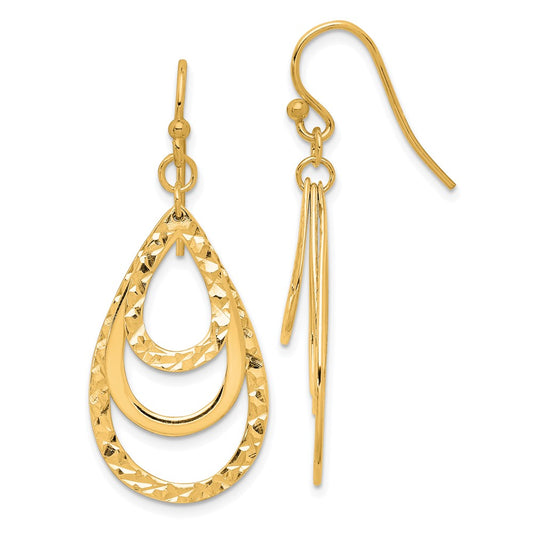 QE14666GP Sterling Silver Gold-tone Polished & Diamond-cut Triple Teardrop Dangle Ear