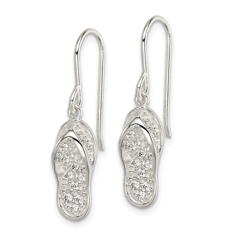 QE14680 Sterling Silver CZ Flip-Flop Dangle Earrings