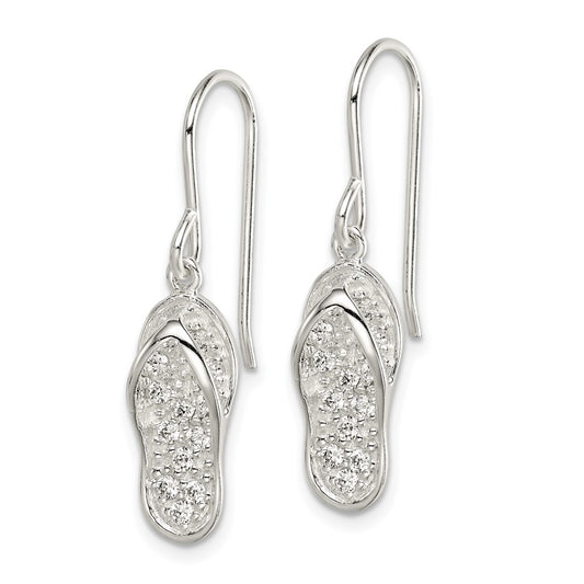 QE14680 Sterling Silver CZ Flip-Flop Dangle Earrings