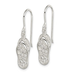 QE14680 Sterling Silver CZ Flip-Flop Dangle Earrings