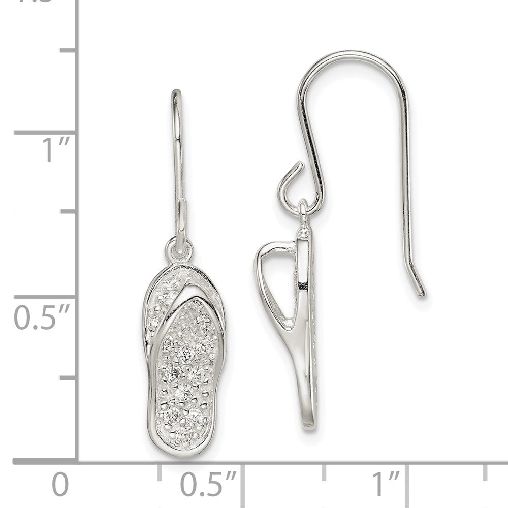 QE14680 Sterling Silver CZ Flip-Flop Dangle Earrings