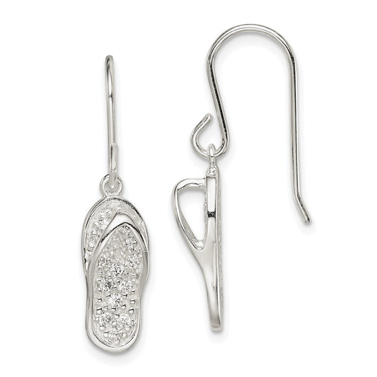 QE14680 Sterling Silver CZ Flip-Flop Dangle Earrings