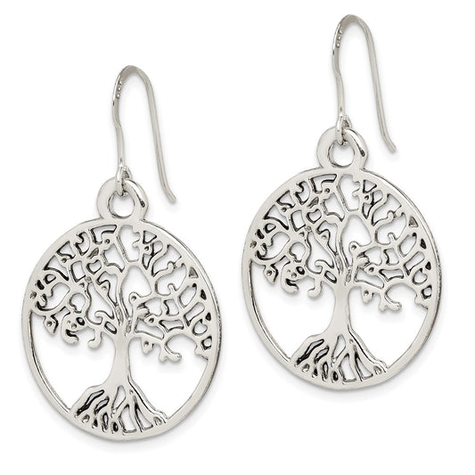QE14687 Sterling Silver Tree of Life Dangle Earrings